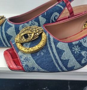 KURT GEIGER  Stylish Denim and Red Peep-Toe Women's Shoes